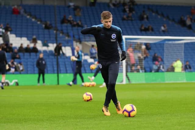Brighton & Hove Albion's Max Sanders warms-up against Liverpool. Picture by BHAFC Paul Hazlewood