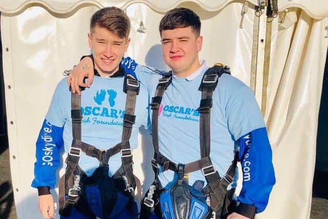 Oliver and Owen Bryant getting ready for their skydive