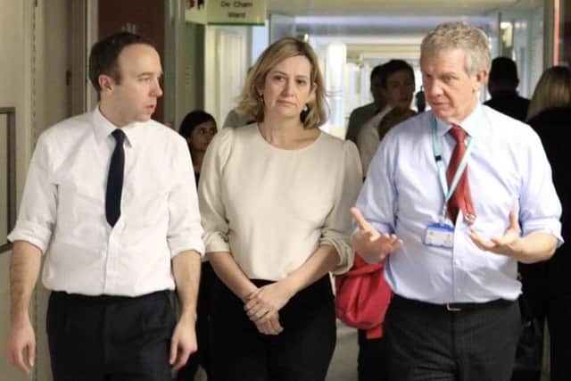 Secretary of State for Health and Social Care, Rt Hon Matt Hancock MP with Amber Rudd MP, at The Conquest Hospital SUS-190117-111517001