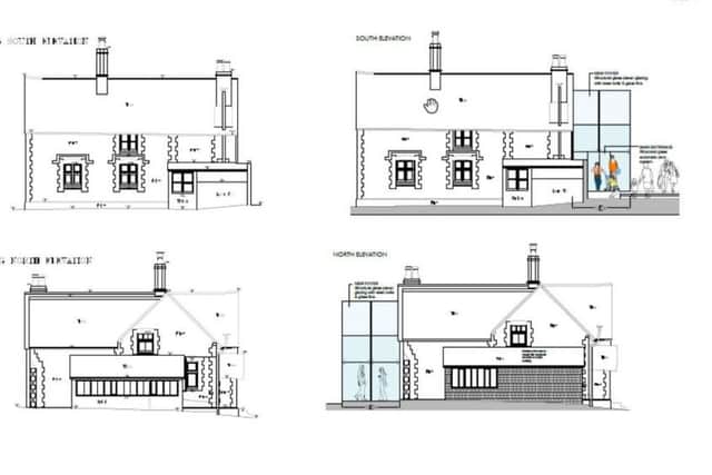 Jevington Village Halll plans showing new glazed entrance to the rear (photo from application).