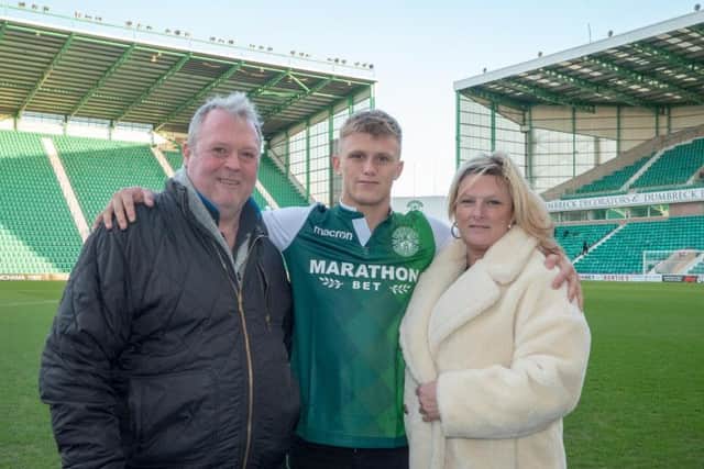 Tommy Block with his family at Easter Road / Picture by Hibernian FC