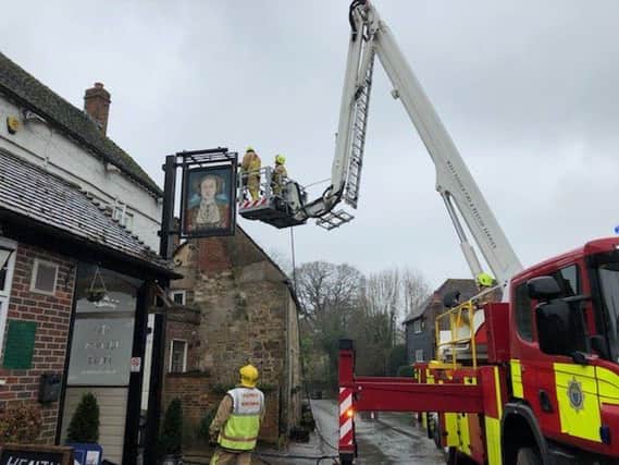 Firefighters on scene at the Queen's Head,  photo by Eddie Mitchell