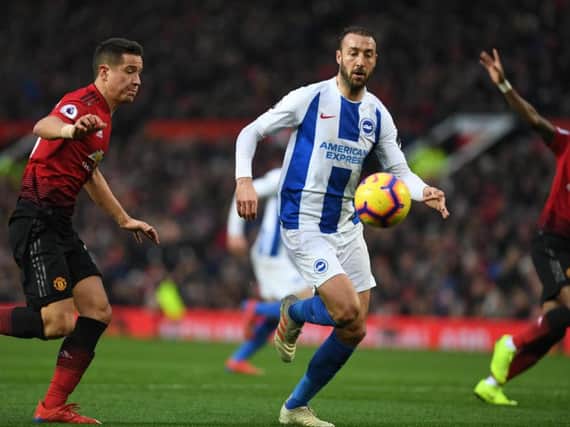 Glenn Murray in action for Brighton & Hove Albion in their 2-1 away defeat to Manchester United on Saturday. Picture by PW Sporting Photography.