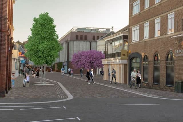 An artists' impression of how a pedestrianised Portland Road would look