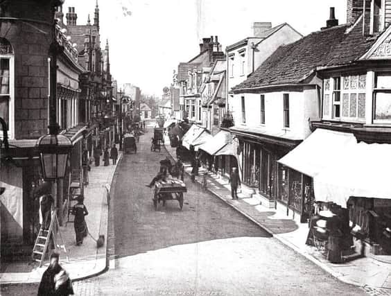 West Street, Horsham, pictured before 1909. Photo courtesy of Horsham Museum SUS-190121-143419001