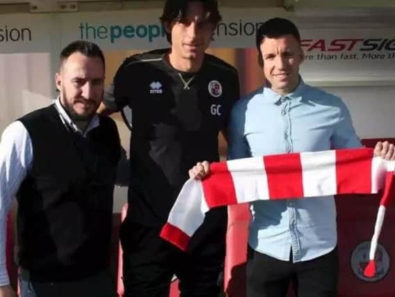 Crawley Town director of football Selim Gaygusuz, left, with head coach Gabriele Cioffi and club captain/coach Jimmy Smith. Picture courtesy of Crawley Town