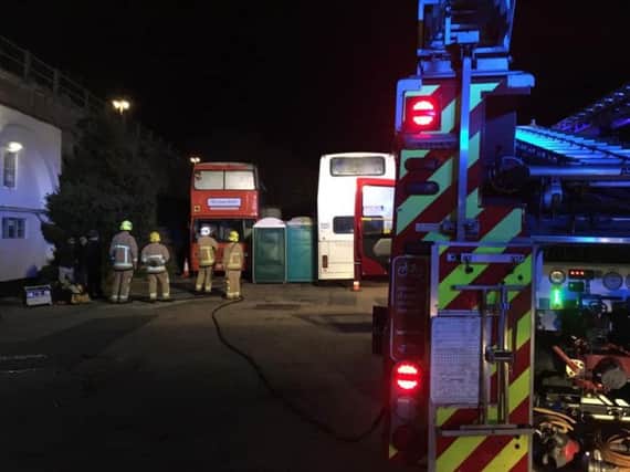 The fire service put out the blaze on the night shelter bus (Photograph: Jim Deans)