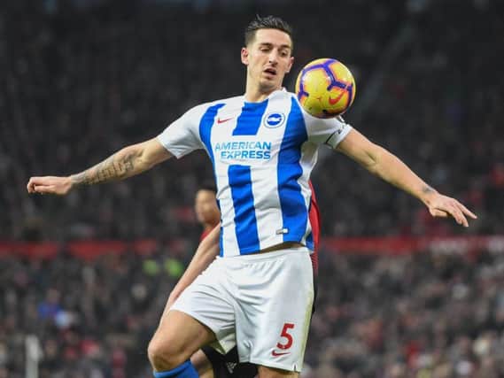 Lewis Dunk in action at Manchester United on Saturday. Picture by PW Sporting Photography