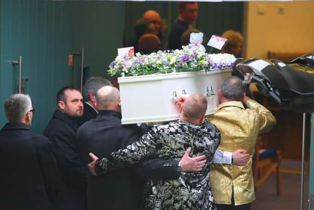 The funeral of Keira Campbell at Worthing Crematorium. At her request, guests were asked to wear something sparkly. Picture: Derek Martin