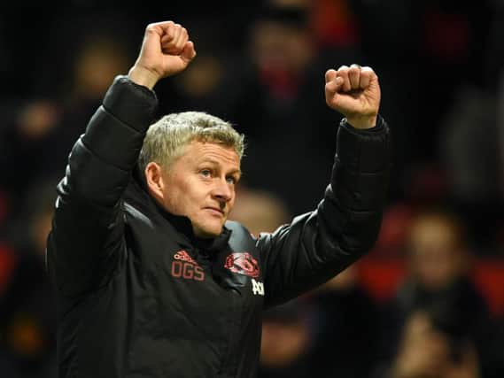 Manchester United boss Ole Gunnar Solskjaer celebrates their win against Brighton. Picture by Gareth Copley/Getty Images