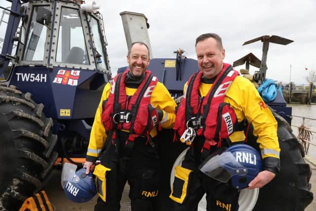 Trainers and assessors Matt Cridland and Dave Needham. Rye Harbour RNLI training. Photo by Kt Bruce. SUS-190122-134032001