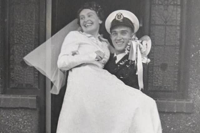 Frank and Margaret Pink on their wedding day 60 years ago