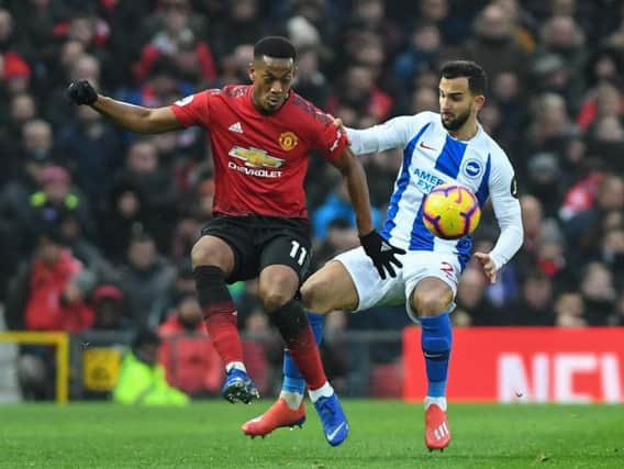 Martin Montoya up against Manchester United winger Anthony Martial on Saturday. Picture by PW Sporting Photography