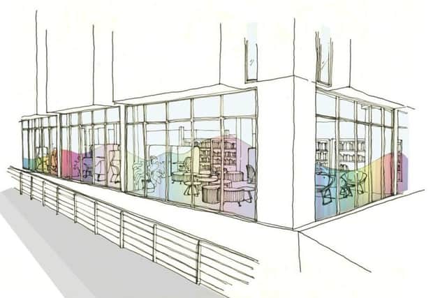 Artist's impression of the front of the library as you enter from Richmond Road, Worthing