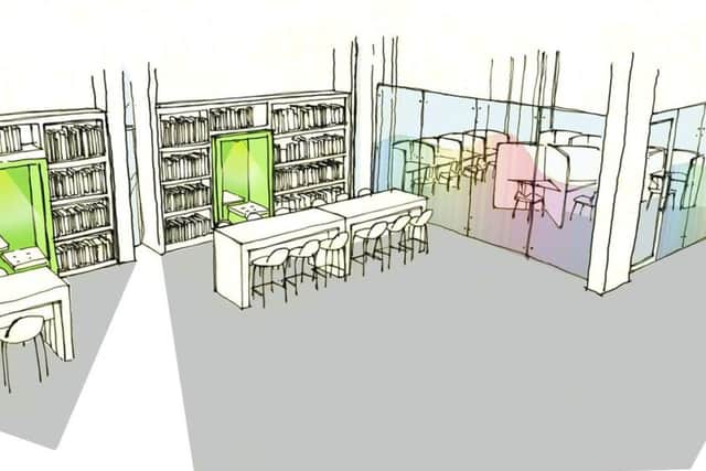 Artist's impression showing pods for quiet study and separate space for meetings