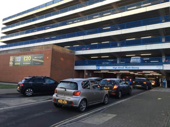 Cars are queueing to get into the High Street multi-storey car park this morning