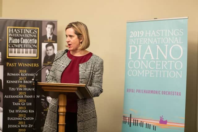 Hastings International Piano Concerto Competition event. Amber Rudd MP. Photo by RG Studios. SUS-190124-113216001