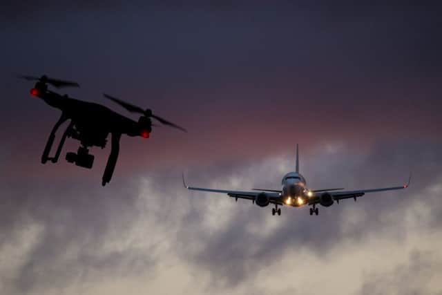 Drones have reportedly been involved in numerous near-misses with planes flying in and out of Gatwick Airport. Composite picture: Shutterstock