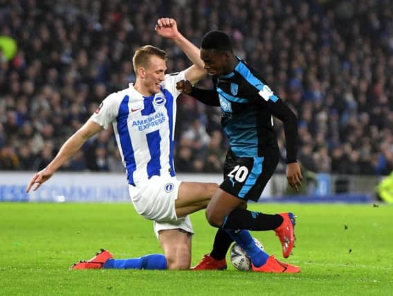 Dan Burn challenges West Brom forward Jonathan Leko. Picture by Mike Hewitt/Getty Images