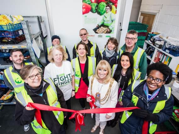 Mayor of Brighton & Hove, Councillor Dee Simson, with Rachel Carless, Development Manager of FareShare Sussex, Maria Allen, Asda Community Champion, and FareShare Sussex volunteers