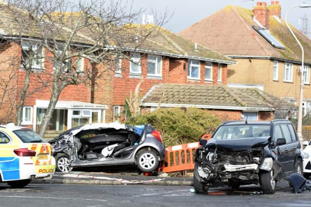 The scene after the collision in Churchdale Road, Eastbourne, photo by Dan Jessup