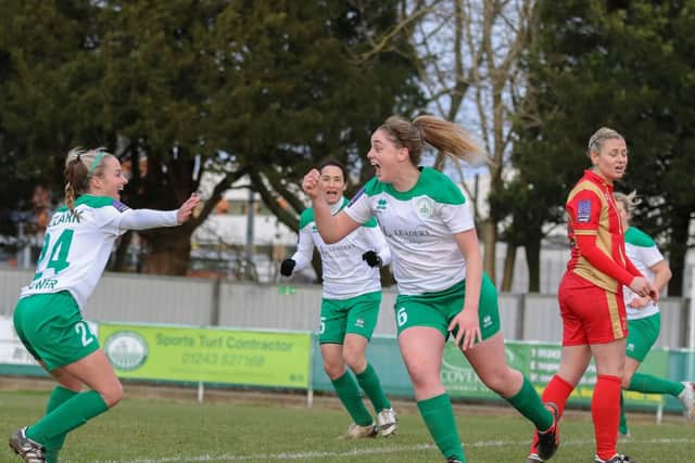 Celebration time at Oaklands Park as Chi City Ladies beat MK Dons / Picture by Sheena Booker