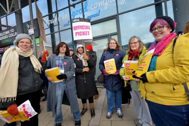 Strike action at East Sussex College in Hastings - photo by Justin Lycett