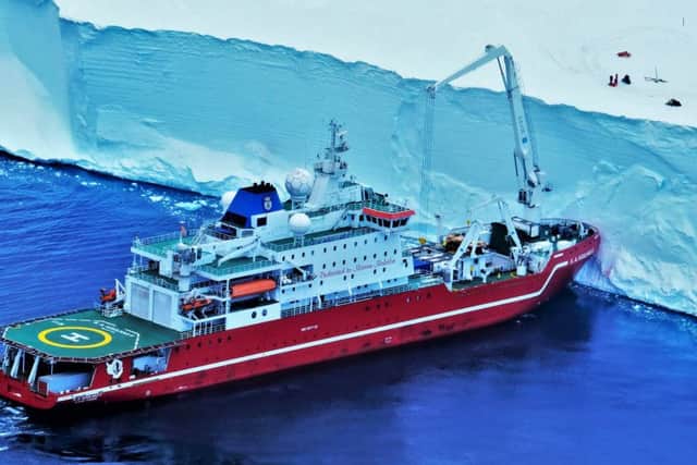 The SA Aguilas II next to an ice shelf in the Weddel Sea. Maritime archaeologist Mensun Bound,65, is on a expedition to find Ernest Shackletons ship The Endurance, which sunk in 1915.See SWNS story SWBRexplorer.A British explorer on an Antarctic mission to find Ernest Shackletons ship The Endurance claims the find would be bigger than The Titanic.Maritime archaeologist Mensun Bound is on an icebreaker in the Weddell Sea, ploughing towards the Larsen C Ice Shelf. It is the fourth largest ice shelf in the Antarctica where only a "handful of ships" have gone and will mark the first scientific investigation of the area.Their mission is to find Sir Ernest Shackletons ship which sunk in November 1915.