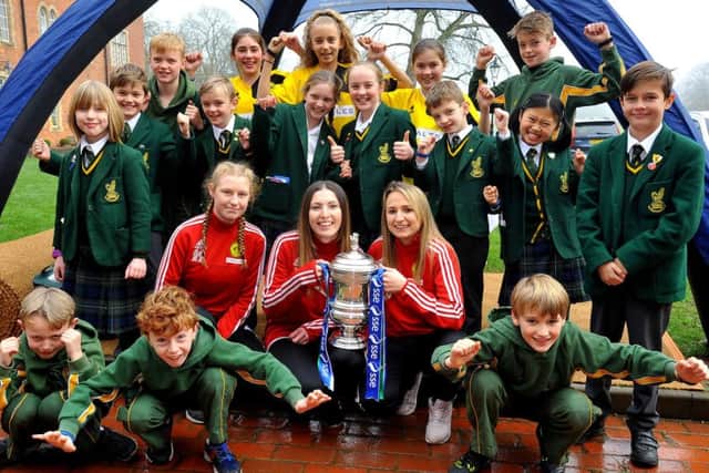 With Crawley Wasps facing Arsenal in the Women's FA Cup fourth round on February 3rd, The cup made a personal appearance at Ardingly College. Pic Steve Robards SR1901738 SUS-190125-160522001