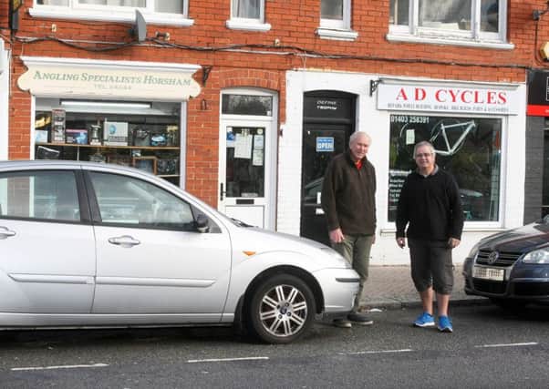 DM1911595a.jpg. Queen Street traders Colin Martin and Andrew Duffin have raised issues over parking near their businesses. Photo by Derek Martin Photography. SUS-190115-150023008
