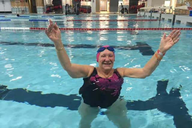 Judy Tilbury after finishing her swim at The Triangle in Burgess Hill