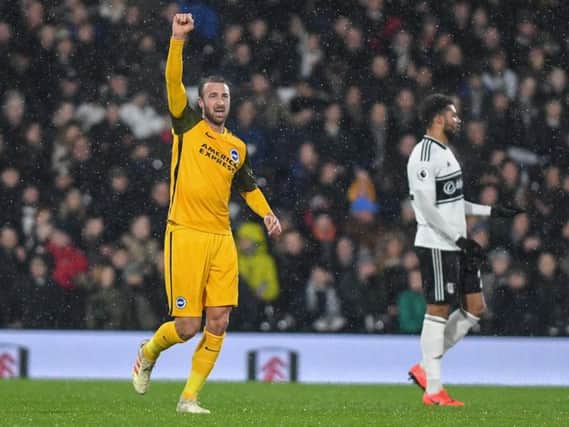 Glenn Murray celebrates one of his goals at Fulham on Tuesday. Picture by PW Sporting Photography