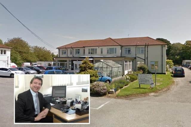 The Lawns Surgery, based at Zachary Merton Community Hospital in Glenville Road, Rustington, and inset, Dr Charles Shlosberg
