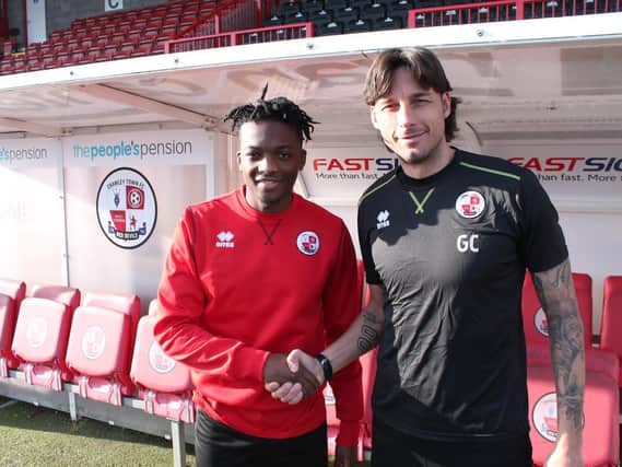 Matty Willock with Gabriele Cioff. Picture courtesy of Crawley Town