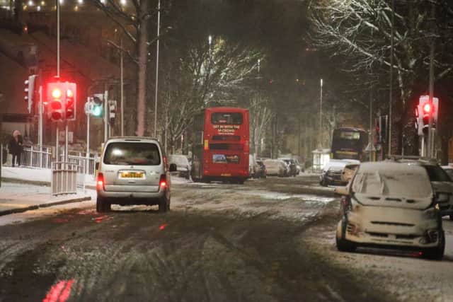 Dangerous driving conditions in Brighton last night as snow hit