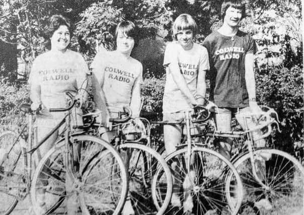Bikers back in the 80s raise hospital funds wearing their Colwell Radio tee-shirts