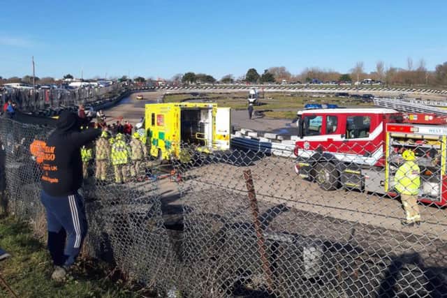 The emergency services were called to the Oval Raceway in Angmering following reports a car had flipped over