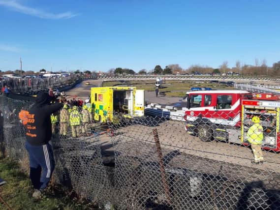 The emergency services were called to the Oval Raceway in Angmering following reports a car had flipped over