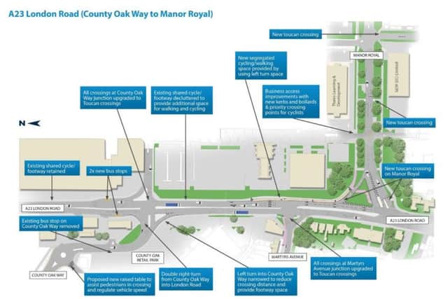 The Manor Royal plans aim to ease traffic congestion and improve pedestrian, cycling and bus facilities
