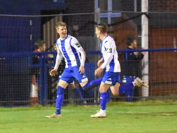 Callum Saunders scored two for Haywards Heath Town. Picture by Grahame Lehkyj