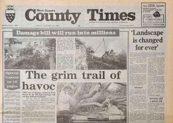 West Sussex County Times. Edition 23rd October 1987. Hurricane Great Gale
Copypic Steve Robards SR1902855 SUS-190402-114940001