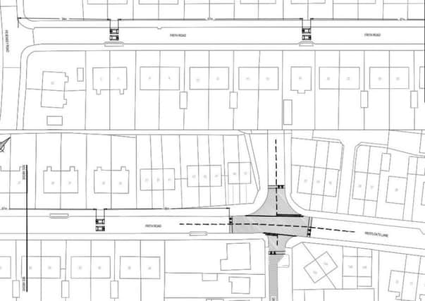 Traffic calming measures in Frith Road, Bersted. Engineer drawings from WSCC. Raised junction is shaded grey.