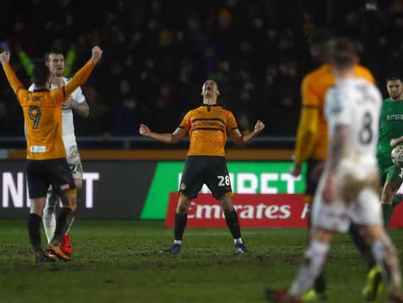 Mickey Demetriou celebrates Newport's FA Cup replay win over Middlesbrough. Picture: Getty Images