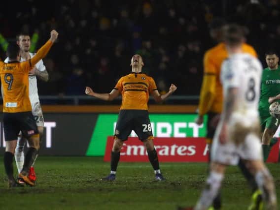 Mickey Demetriou celebrates Newport's FA Cup replay win over Middlesbrough. Picture: Getty Images