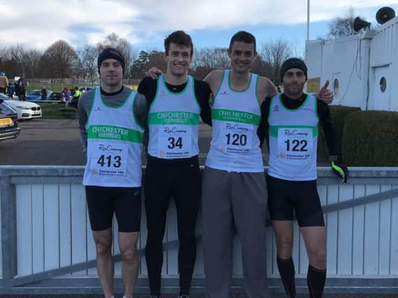 Jo Corbett, Harry Leleu, Mike Houston and Chris Bird scored for Chichester at the Priory 10k / Picture by Keith Akerman