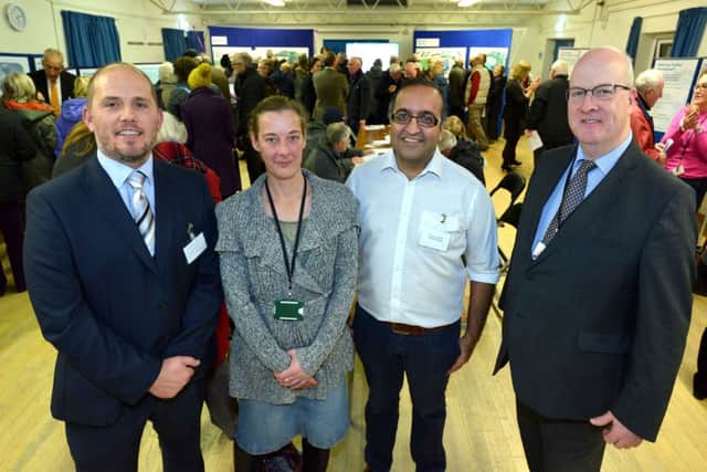 Pictured at the exhibition ... from left, Dr Dan Elliot, Seaford Medical Practice; Cllr Liz Boorman, Lewes District Council; Dr Raj Chandarana, Old School Surgery; and Cllr Andy Smith, Leader of Lewes District Council