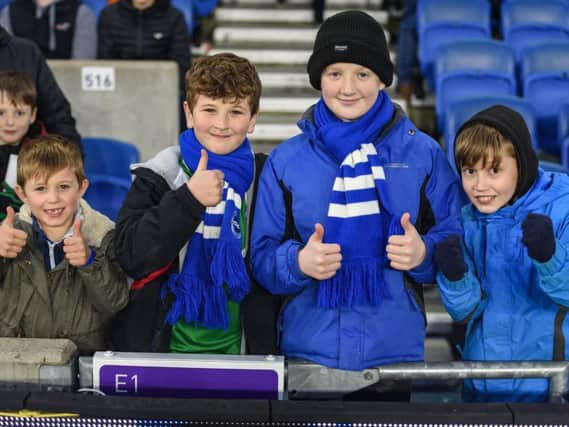 Brighton fans pictured at the Amex for Saturday's Premier League match against Burnley. Picture by PW Sporting Photography