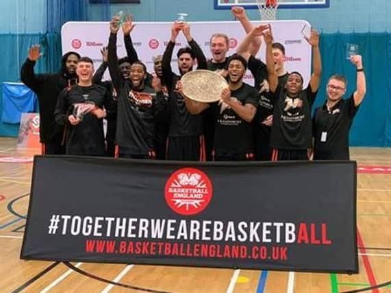 Worthing Thunder lift the National Trophy. Picture: Kyle Hemsley