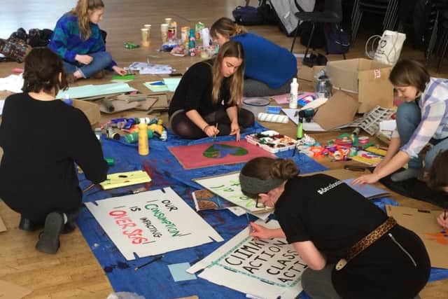 Students preparing for the  Youth Strike 4 Climate march