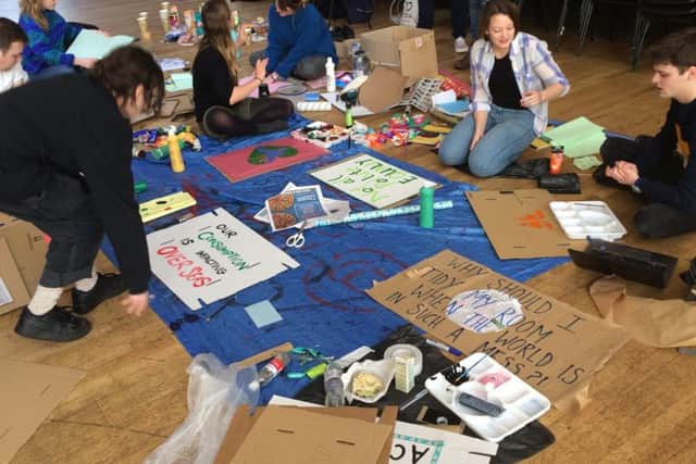 Students preparing for the  Youth Strike 4 Climate march